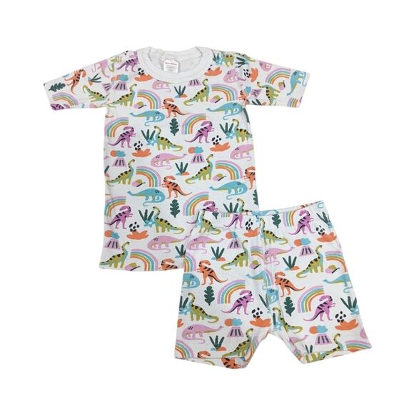 Hanna Andersson Rainbow Dino Dinosaurs Short John Organic Cotton Pajamas 120 6 7 - Picture 1 of 9